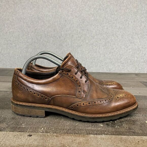 Ecco Men’s Size 43 Lace Up Vitrus Dress Shoes Cognac Brown Leather Round Toe - Picture 1 of 12